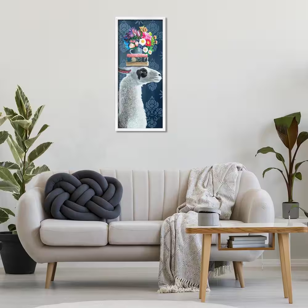 Llama with Book and Flower Arrangement by Heather Gauthier White Framed Animal G