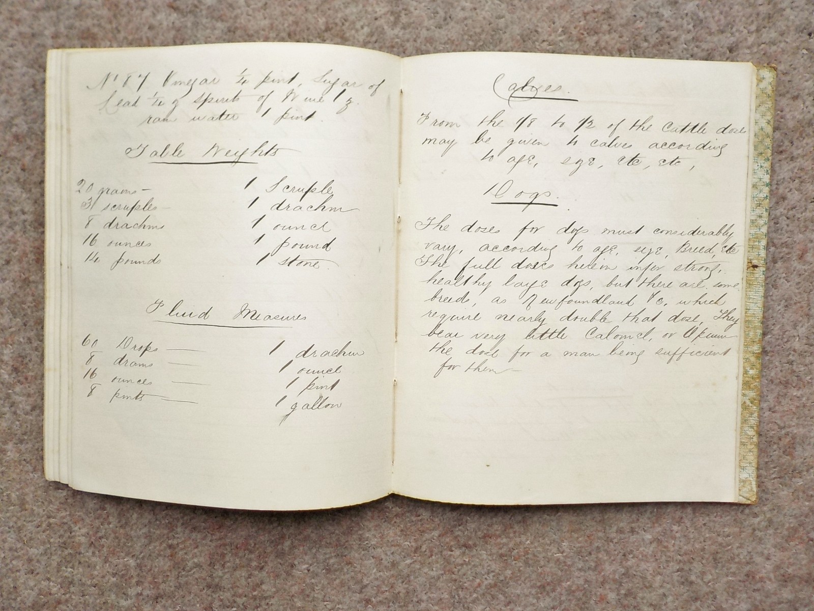 1886 Veterinary handwritten book Cures Recipes 91 pages Horses Dogs Cattle etc