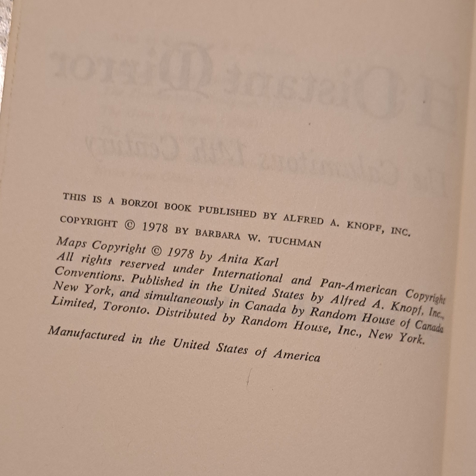 Barbara W. Tuchman A Distant Mirror Hardcover 1978 Knopf Dust Jacket Illustrated