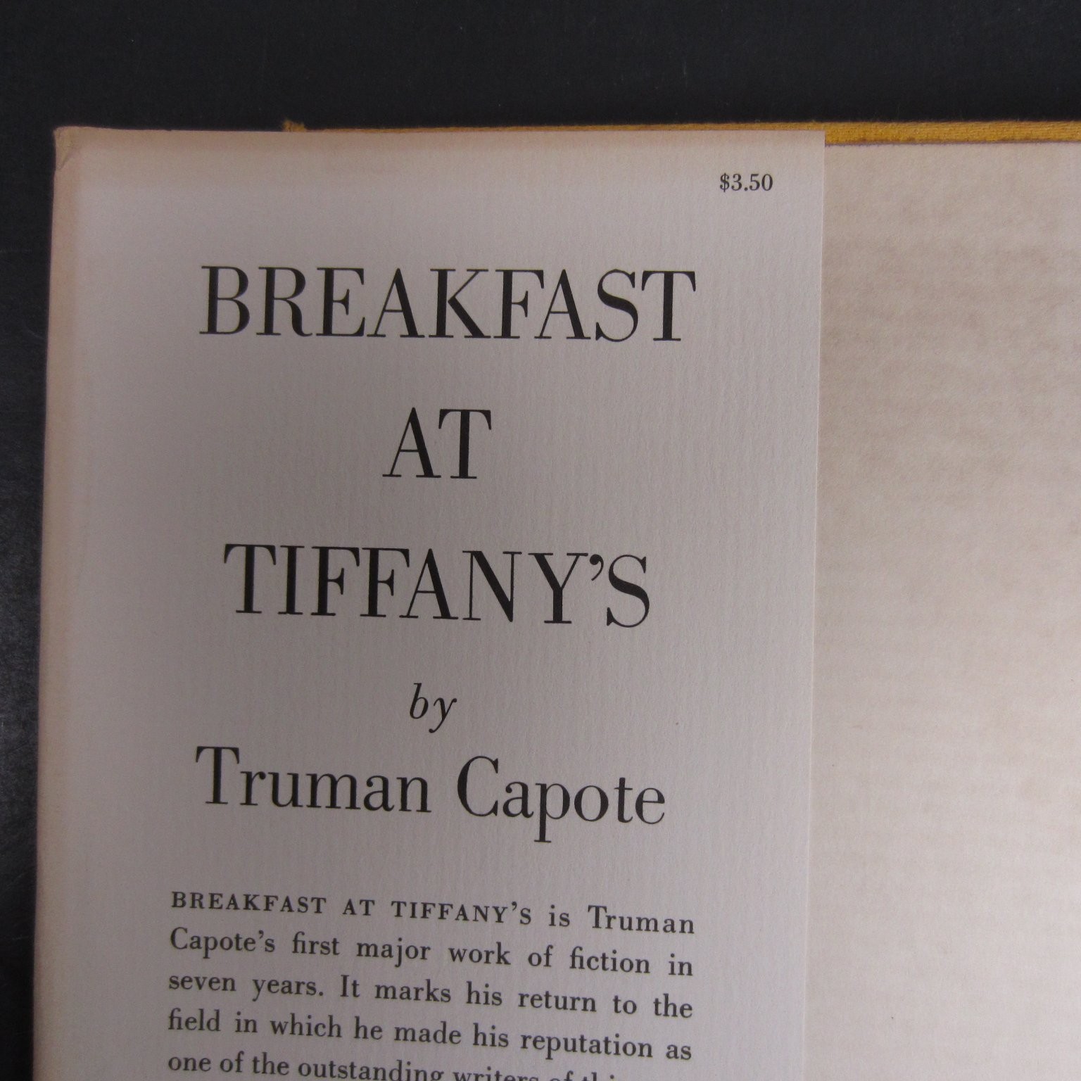 Breakfast at Tiffany’s Truman Capote 1958 First Edition 5th Print Random House