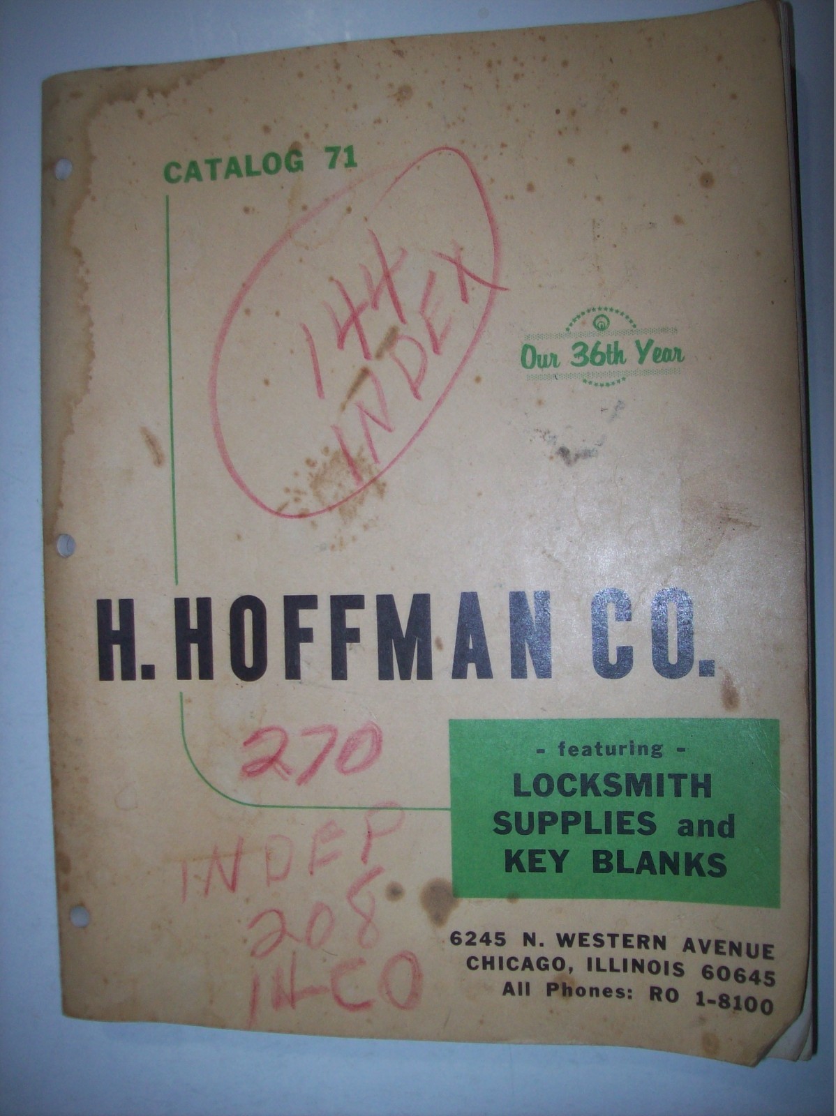 H. HOFFMAN COMPANY KEY & LOCK SUPPLIES CATALOG No. 71, 1965, 398 Pages, Complete