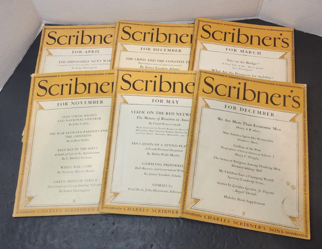 VINTAGE SCRIBNER’S MAGAZINE LOT OF 6 DATING FROM 1934-1936 *1934, 1935×3, 1936×2