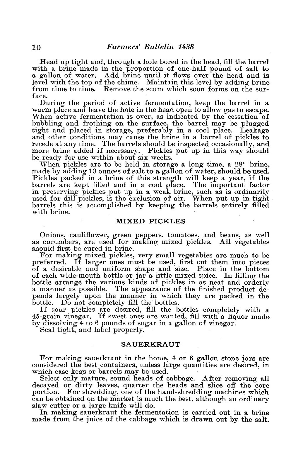 1924 Making Fermented Pickles USDA Farmers’ Bulletin No. 1438 Cook Book 18 Pages