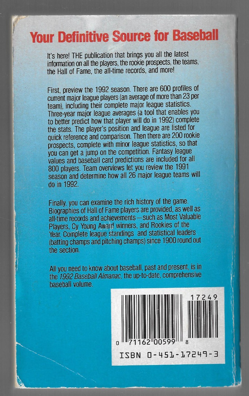 1992 BASEBALL ALMANAC MLB Paperback By Dan Schlossberg – 672 pages