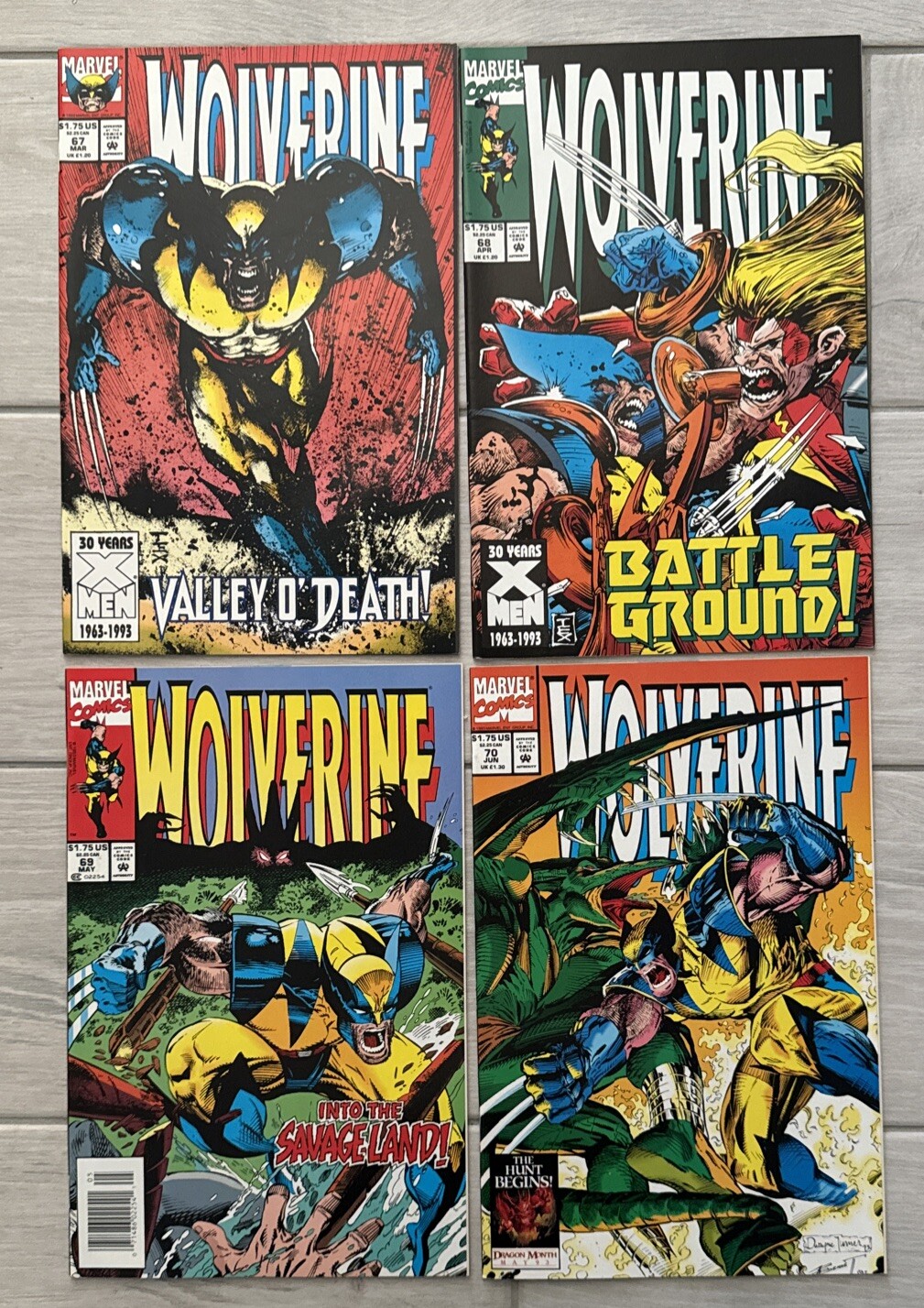 Wolverine Comic Numbers 67 68 69 70 bundle Larry Hama Marvel Comics 1993 VGC