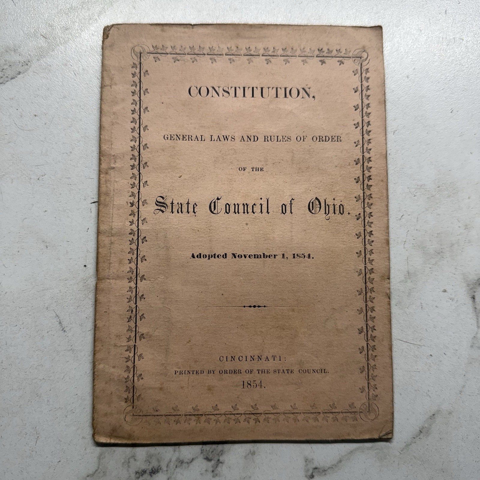 Vintage 1854 Constitution of the State Council of Ohio ,Cincinnati Booklet