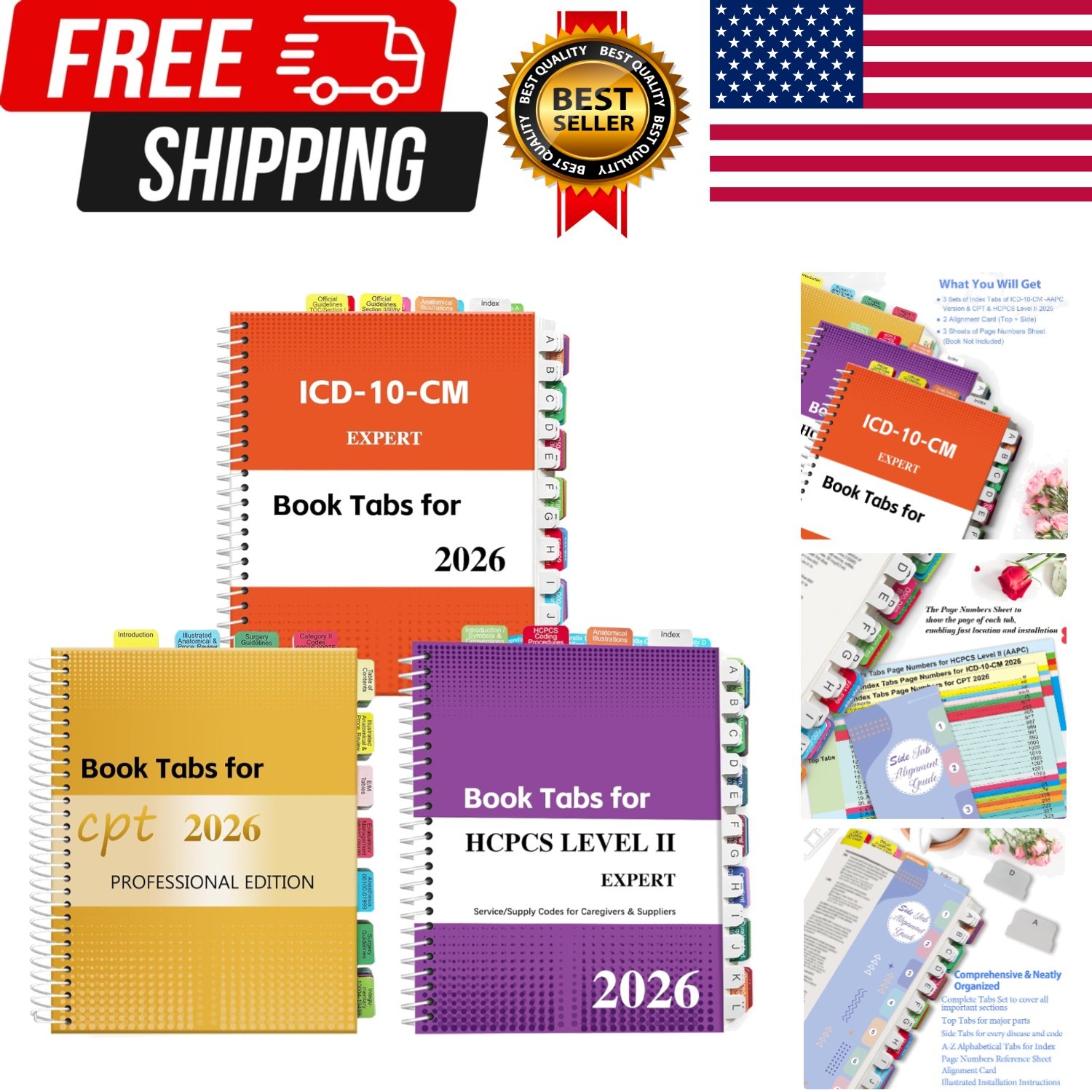 Index Tabs for CPT, AAPC Version ICD-10-CM & HCPCS Level II 2026, 3 Set Bundl…