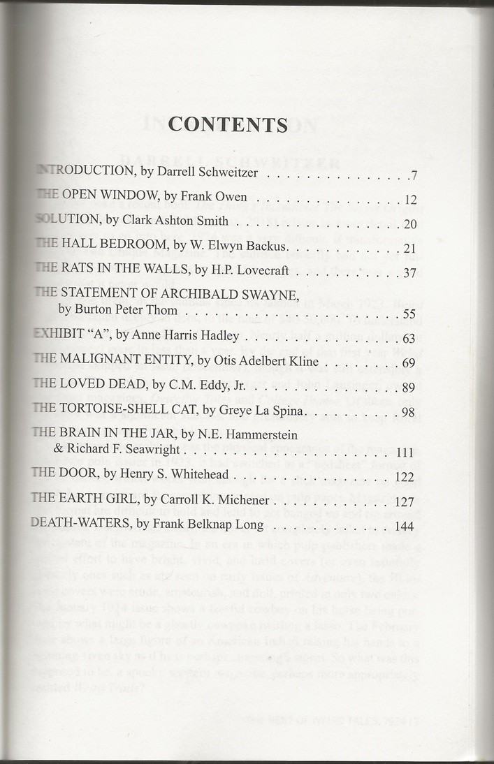 DARRELL SCHWEITZER J BETANCOURT ed BEST OF WEIRD TALES 1924 Lovecraft, Whitehead