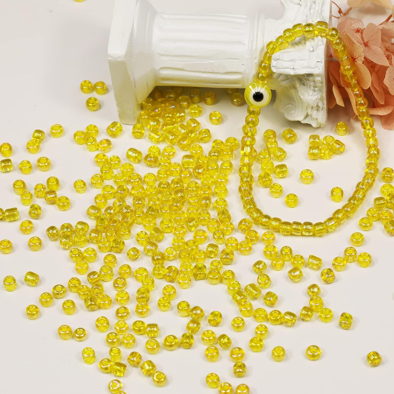 Clear Rainbow Yellow Color 4mm Seed Beads About 1200pcs/100Grams in Bag, 6/0 Gla