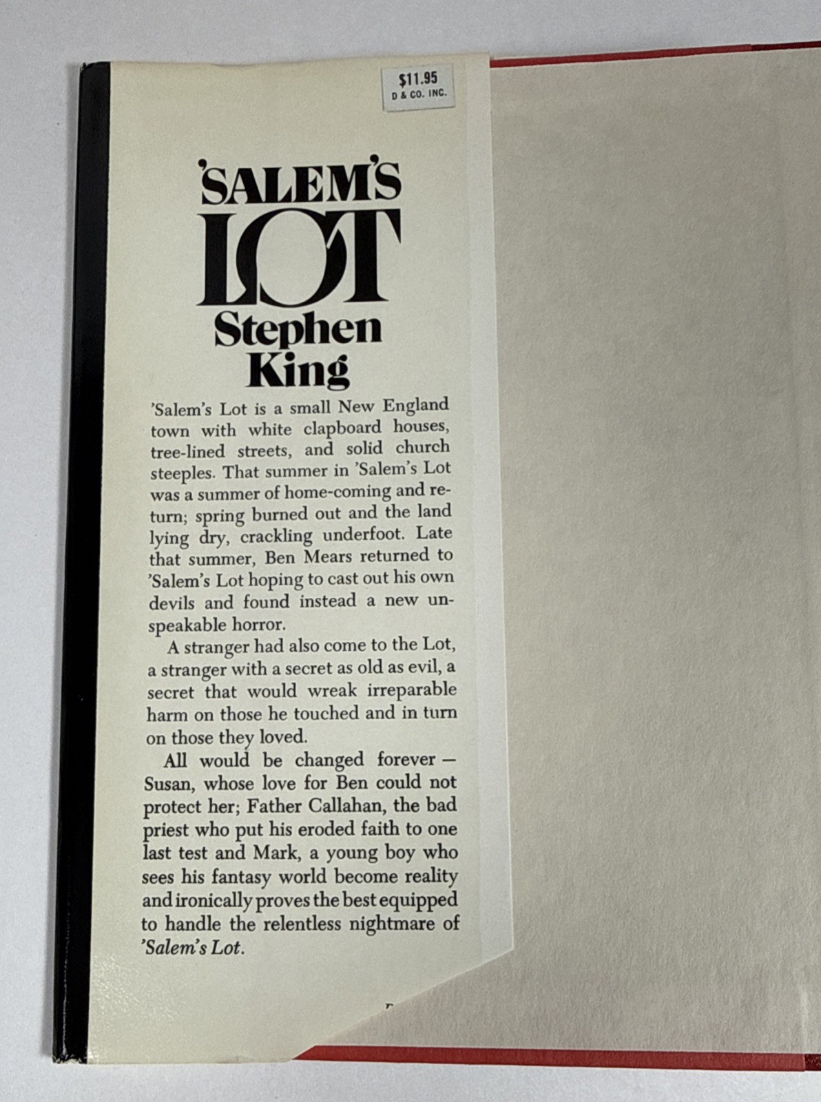 SALEM’S LOT Stephen King 1975 Hardcover Early Book Club Edition BCE