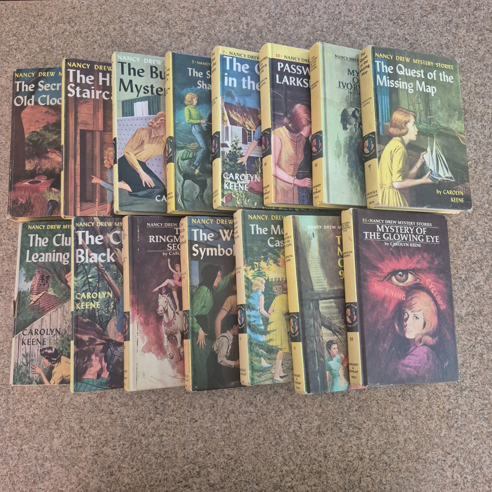 Carolyn Keene NANCY DREW Lot of 15 Vintage Yellow Matte Hardcovers – HC GC