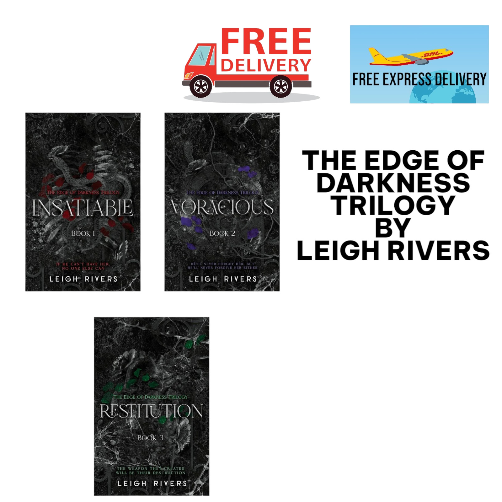 The Edge of Darkness Trilogy by Leigh Rivers: 3 Book Set – Genre Dark Romance