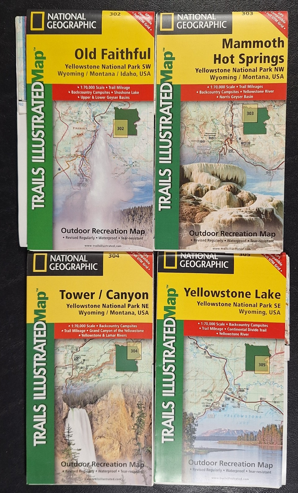 4x Yellowstone National Park Nat Geo Trails Illustrated Maps 302 303 304 305