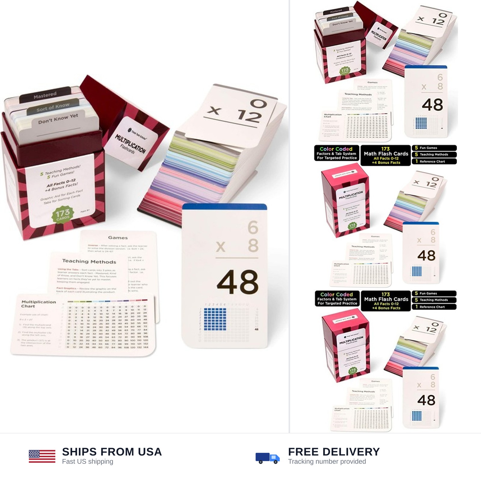 Award-Winning Multiplication Flash Cards – 173 Jumbo Cards (3.1” x 5.2”), All…