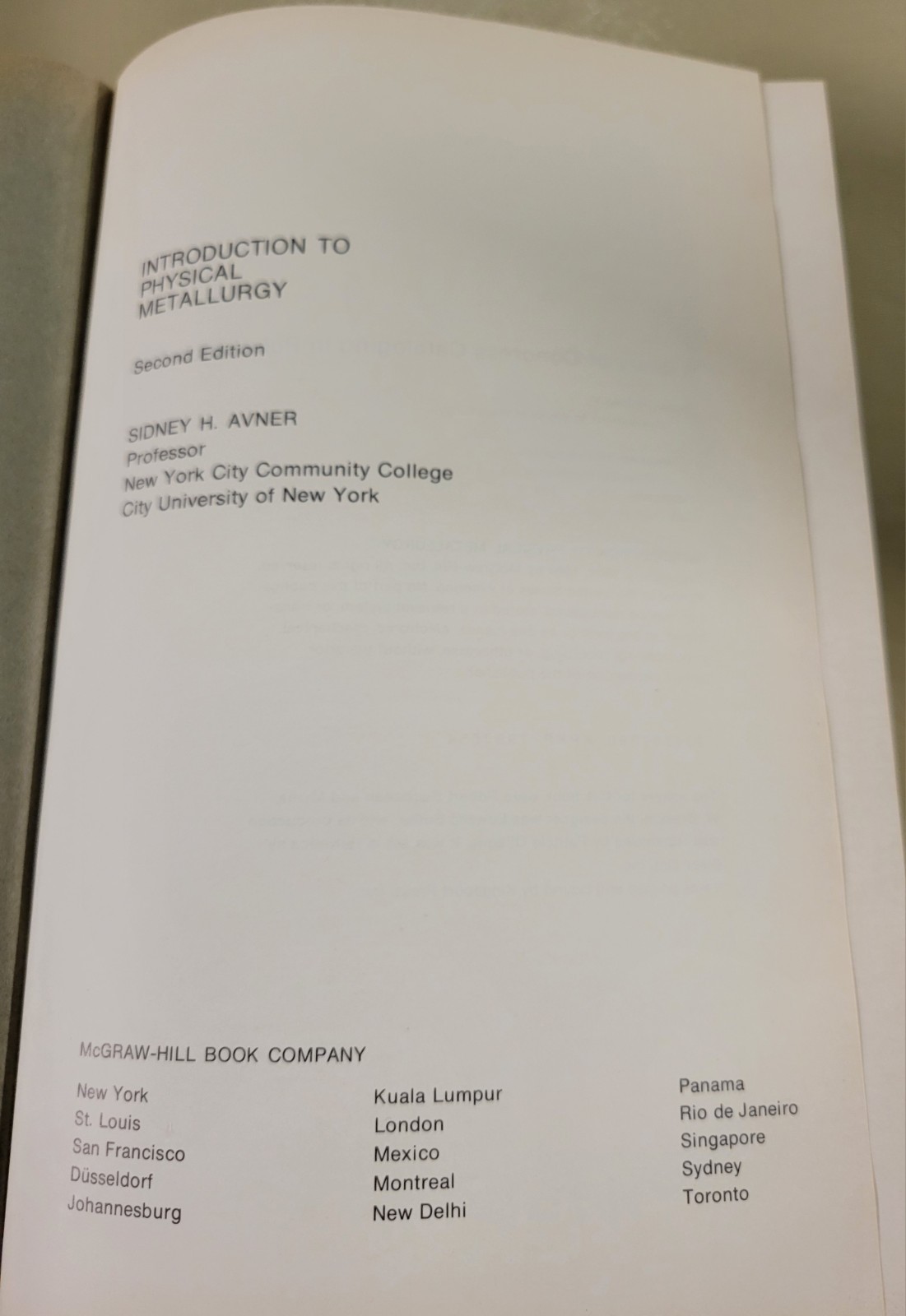 INTRODUCTION TO PHYSICAL METALLURGY 2nd Edition by Sidney Avner (1974, HC) GOOD