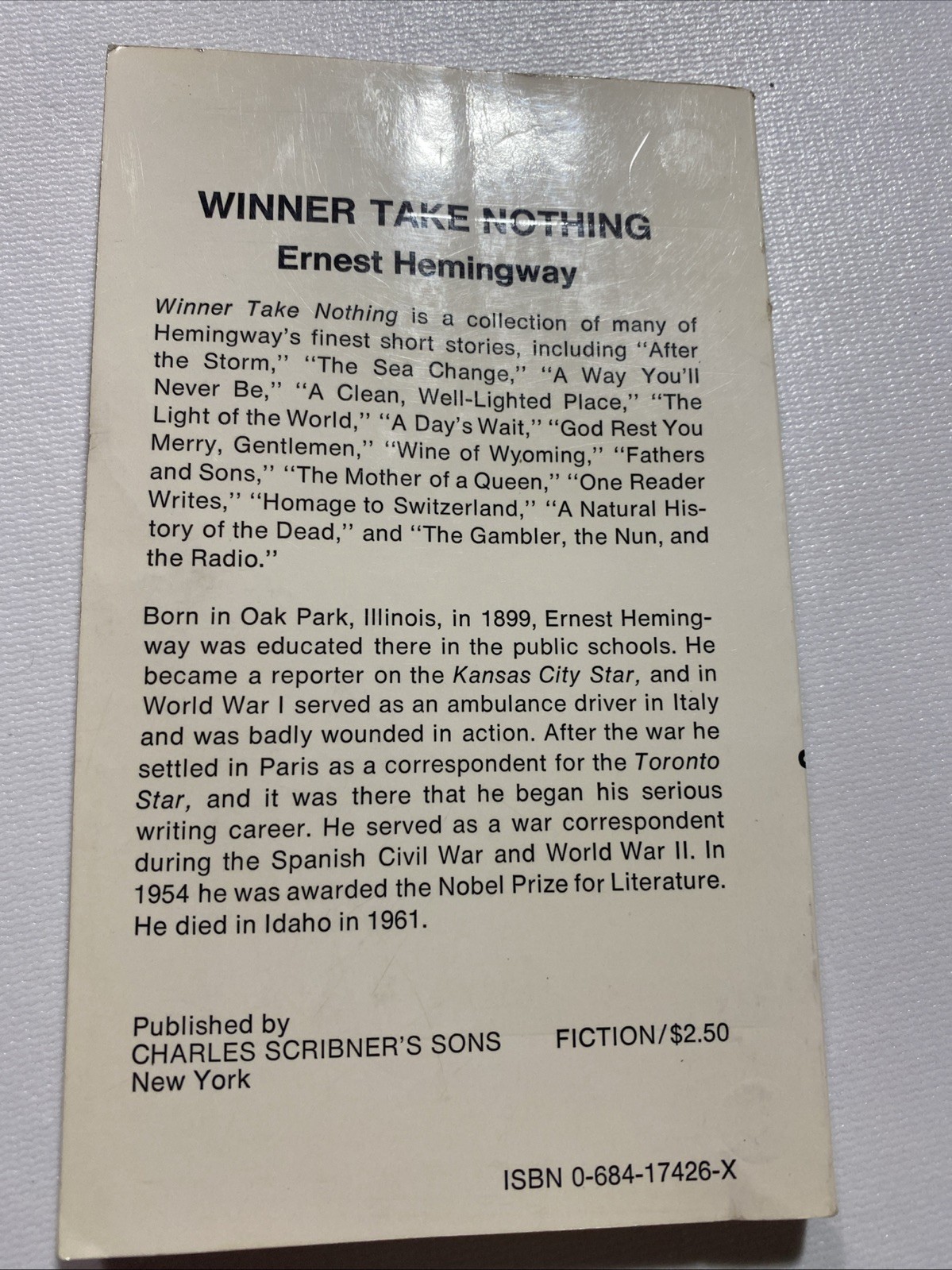 WINNER TAKE NOTHING ~ Ernest Hemingway ~ 1970