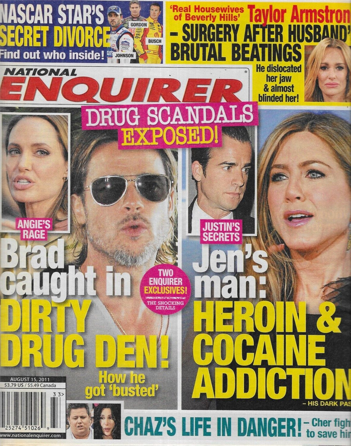 National Enquirer Magazine Brad Pitt Jennifer Aniston Taylor Armstrong Nascar