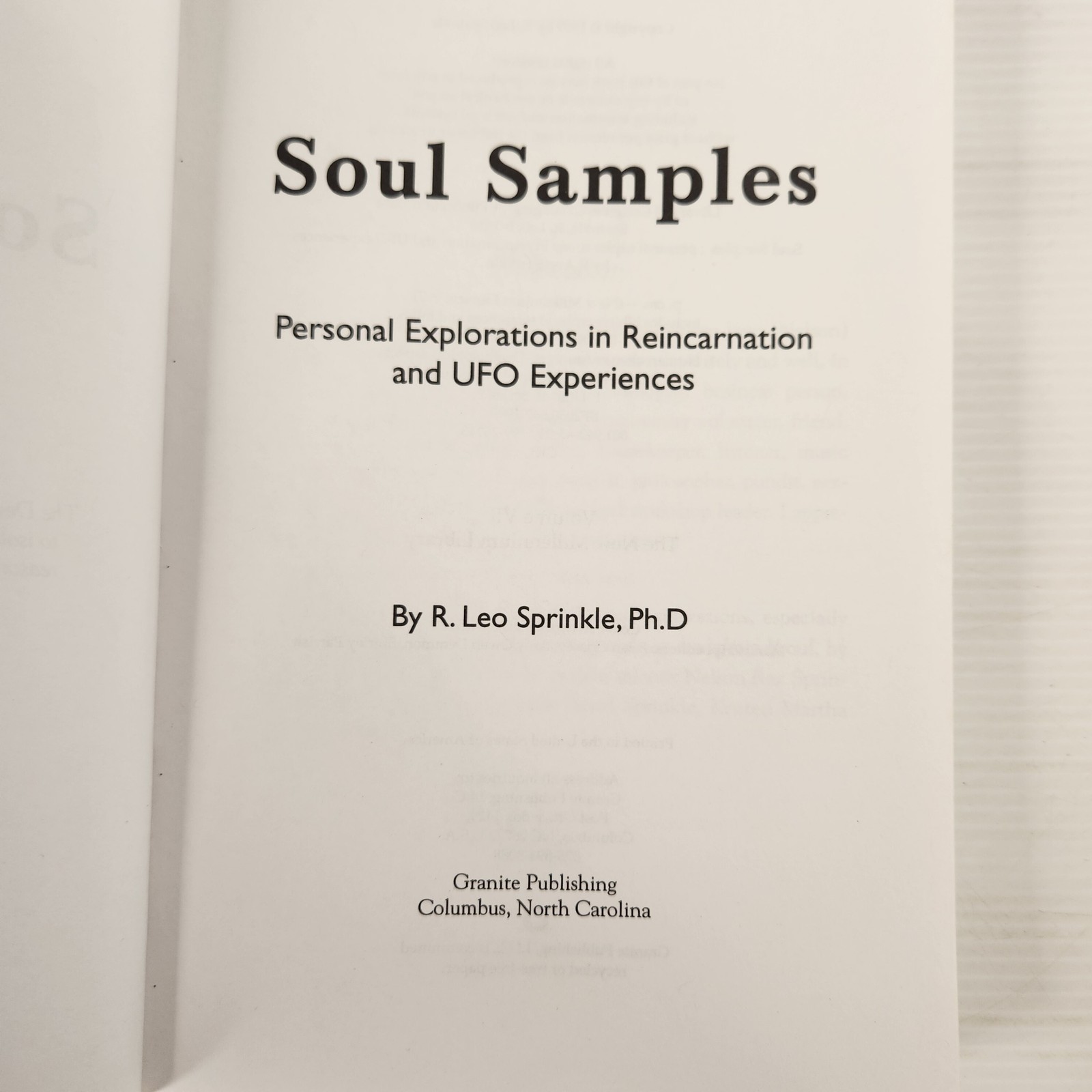 Soul Samples by Dr. R. Leo Sprinkle, Ph.D. Hardcover Book