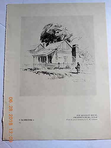 Illustration: Old Alsatian House, Print from Pencil Drawing by E. M. Schiewtz