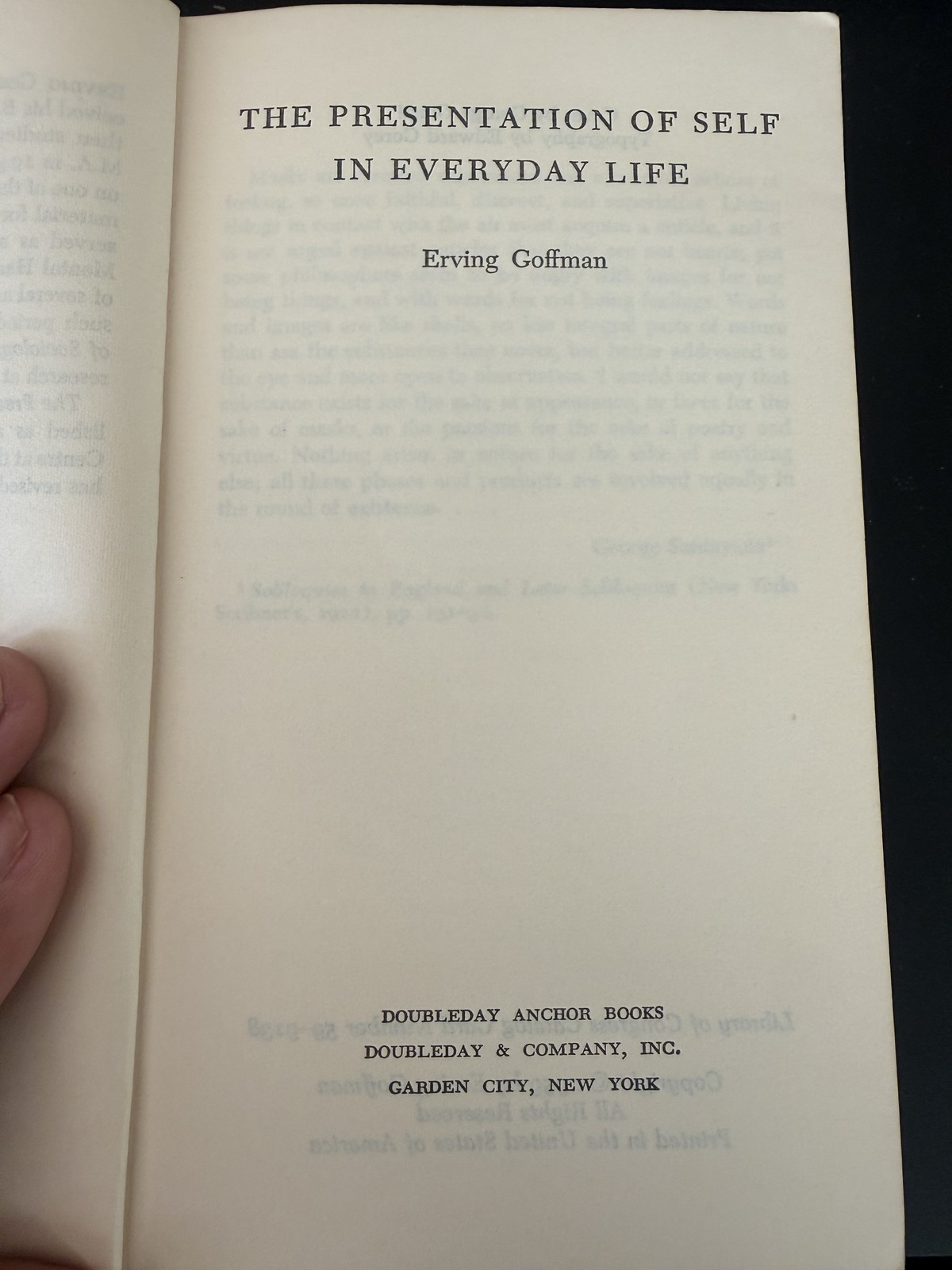 The Presentation of Self in Everyday Life Erving Goffman 1959 Anchor Original