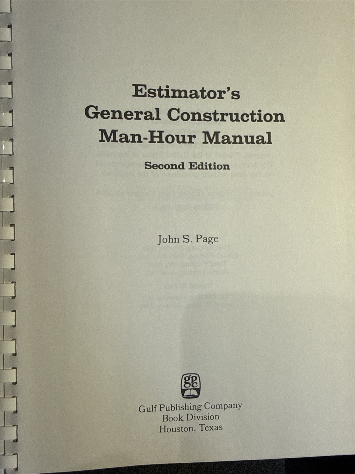 Estimator’s General Construction Man-Hour Manual, 2nd Ed. By John Page, HC