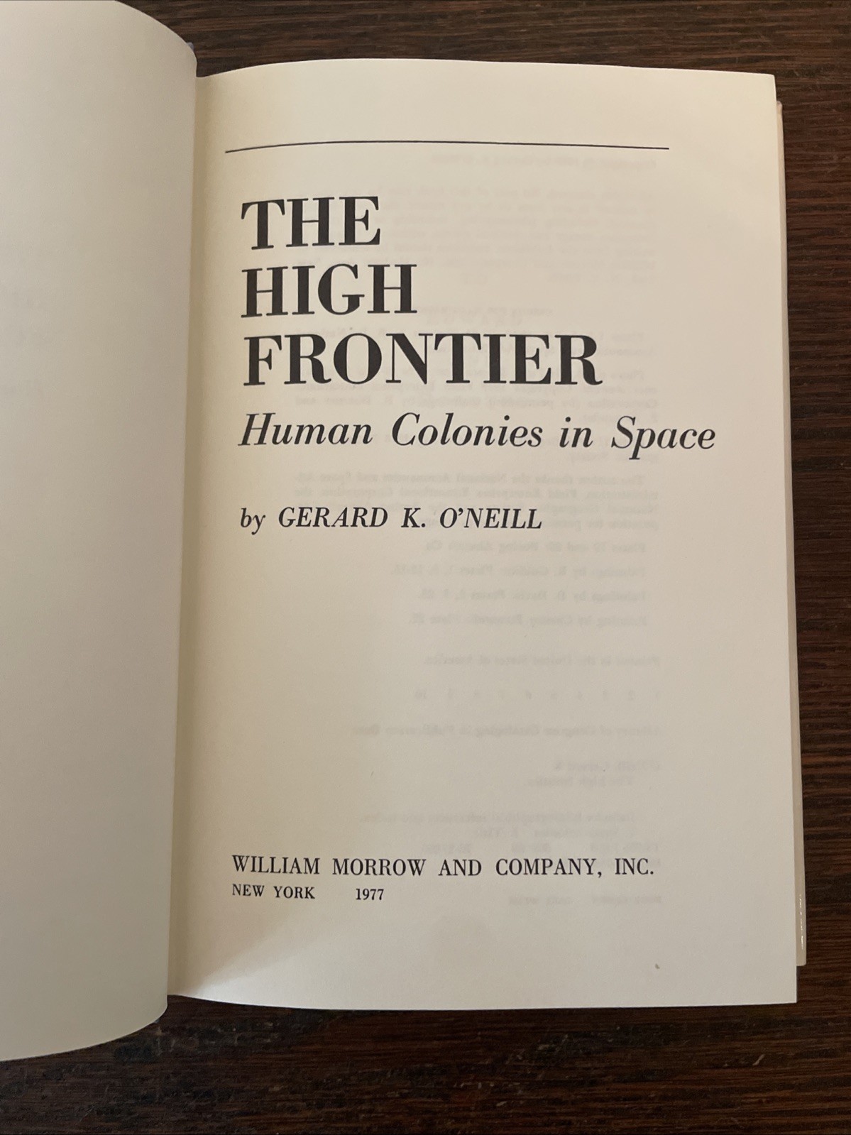The High Frontier Human Colonies in Space Gerard K. O’Neill 1977 1st Printing