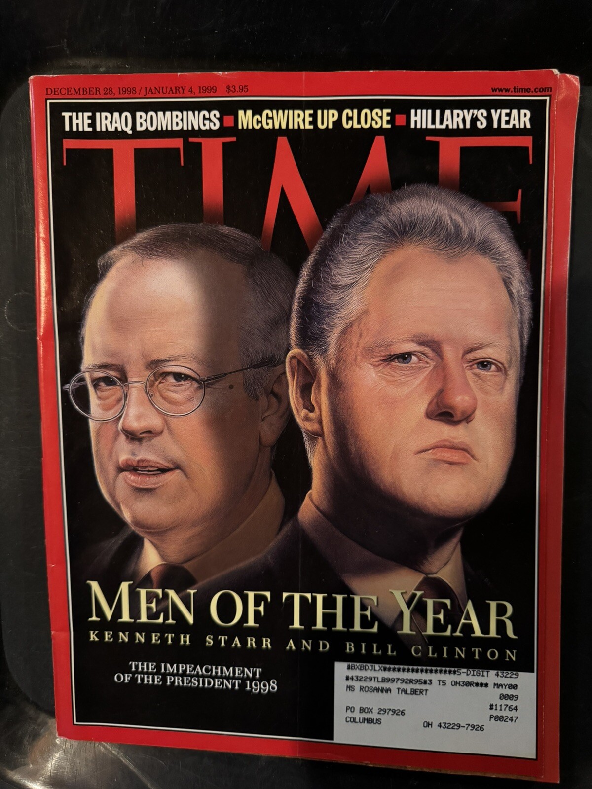 Time Magazine 1998-99 December 28 152/26 Bill Clinton Ken Starr New Sealed US