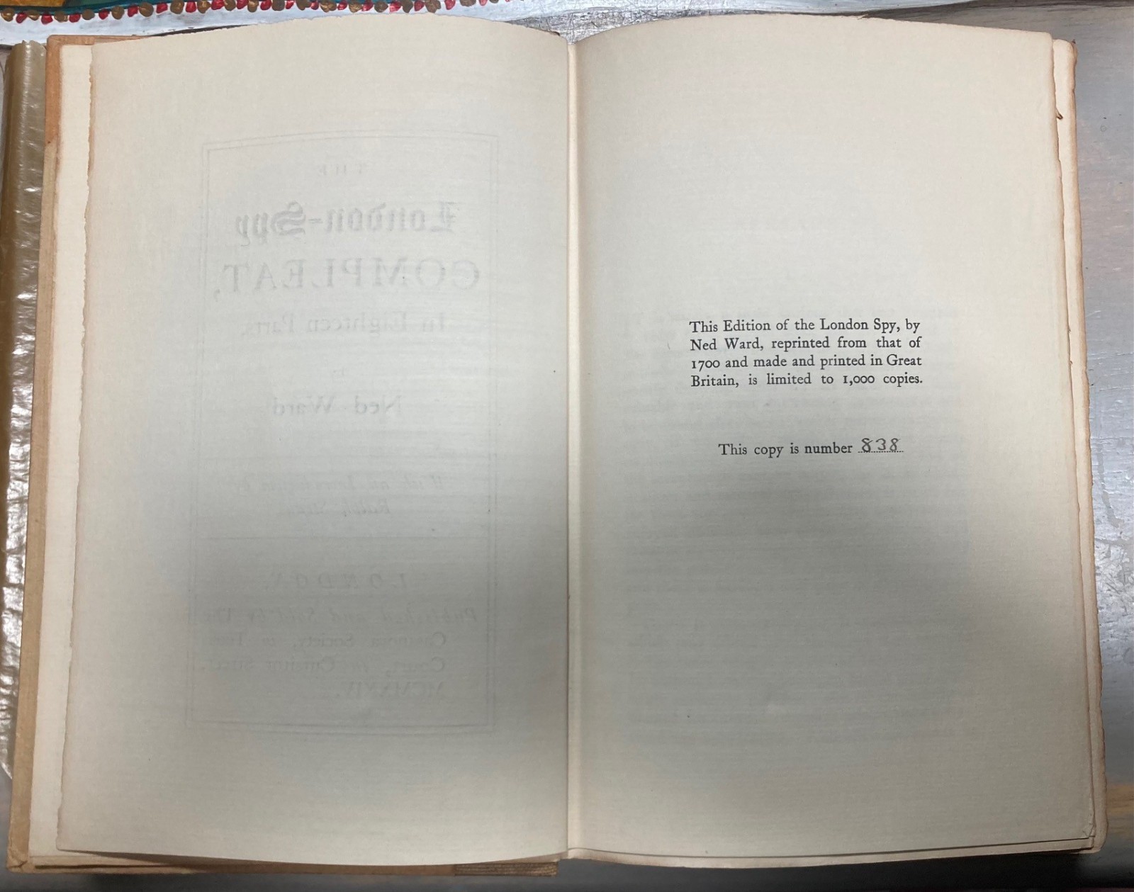 The London-Spy Compleat in 18 Parts Ned Ward 1924 Casanova Ltd ed. #838/1000