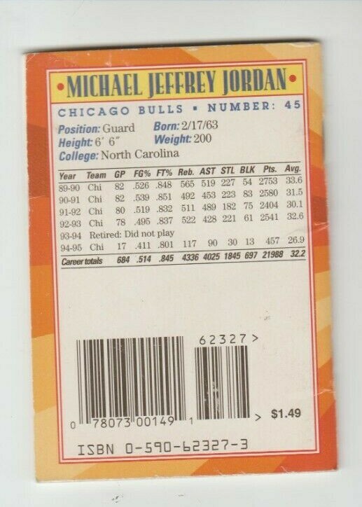 HOF MICHAEL JORDAN 1995 PREMIUM EDITION 44 PAGE 2.5 IN. BY 4 IN. BOOKLET #1