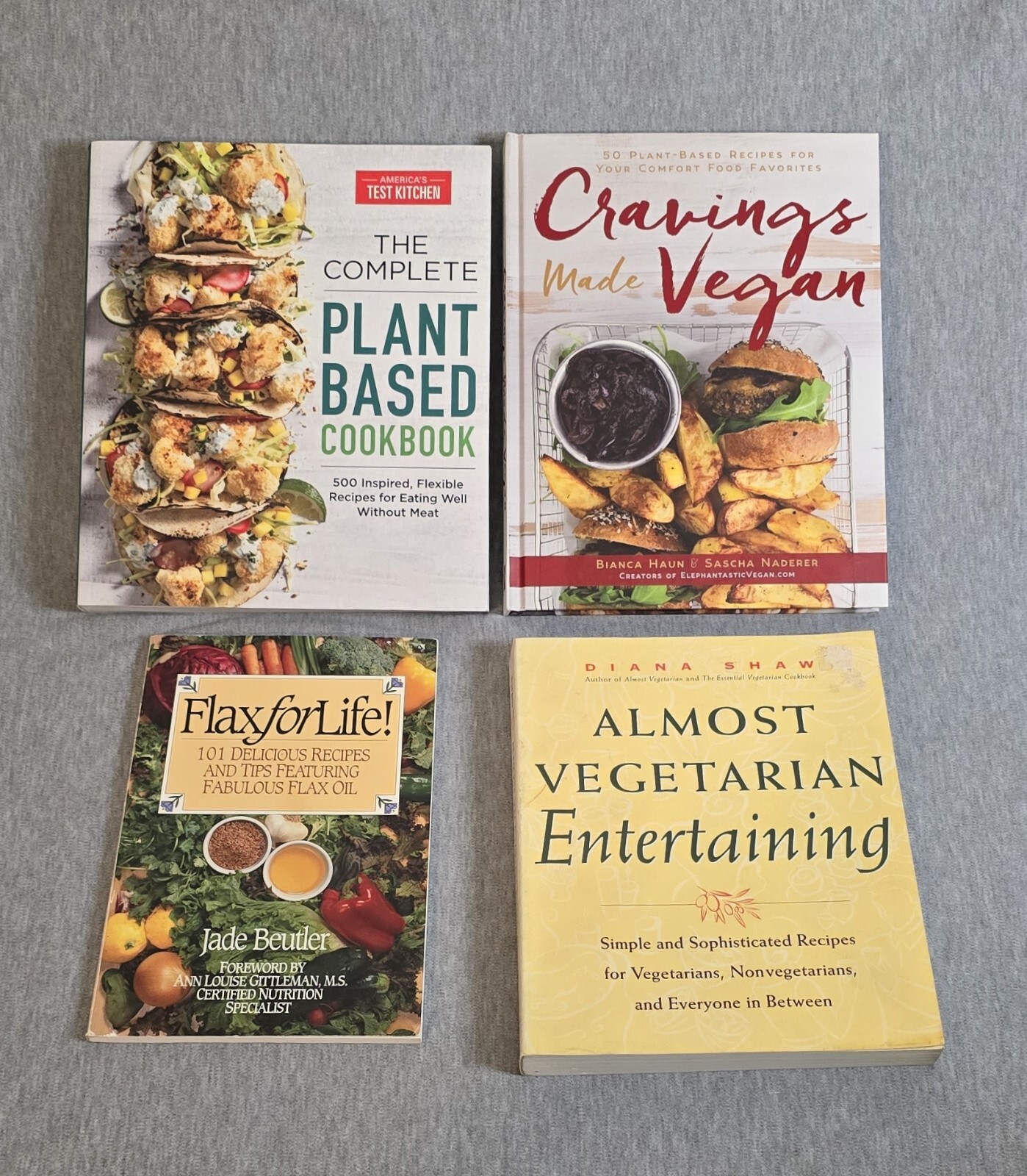 Plant Based Vegan Cookbook Lot 4 Books Cravings Made Vegan Flax for Life Health