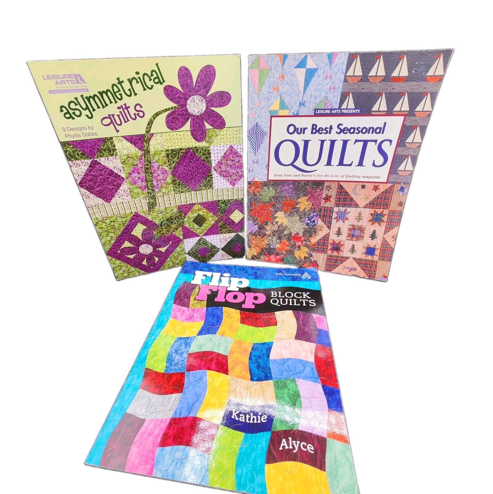 Leisure Arts AQS Publishing 3 Quilting Books Flip Flop Asymmetrical Seasonal