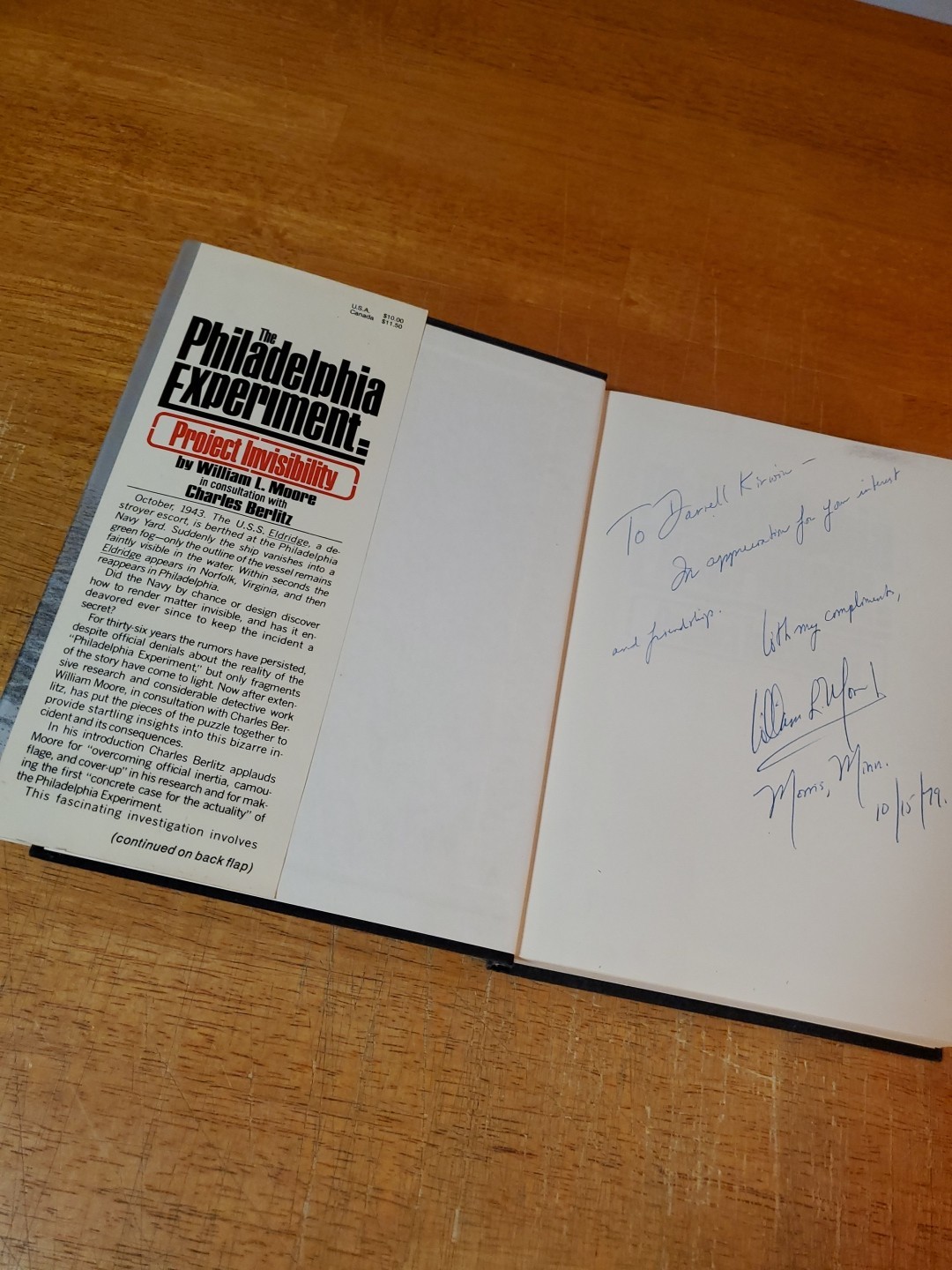 Philadelphia Experiment Signed by William L Moore 1979 Hardcover Book