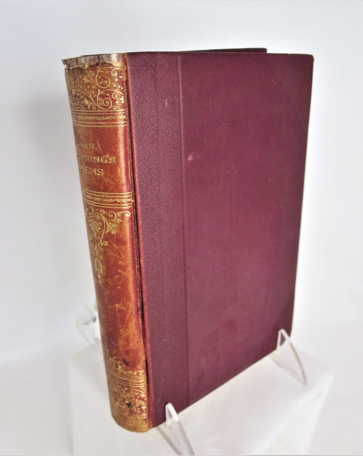 Mrs. Browning’s Poems 1886, Crowell & Co. 520 pages, Cloth & Leather Binding