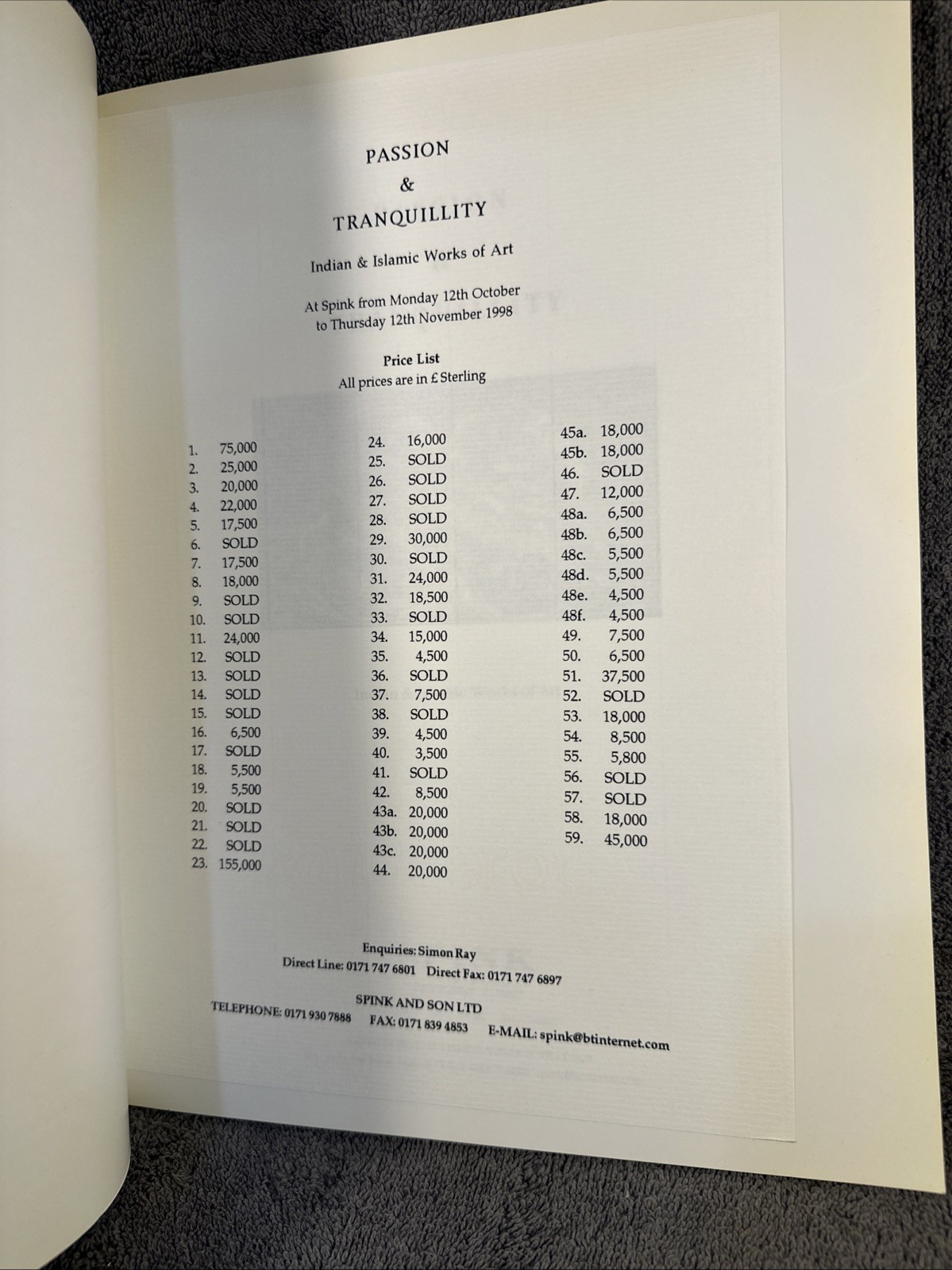Passion & Tranquillity: Indian & Islamic Works of Art Spink 1998 With Price List
