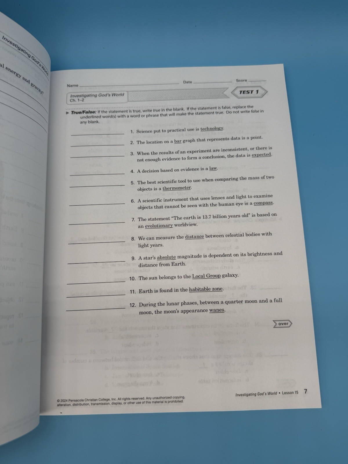 Abeka Investigating God’s World (5th Edition) Text & Quiz/Test 5th Grade Science
