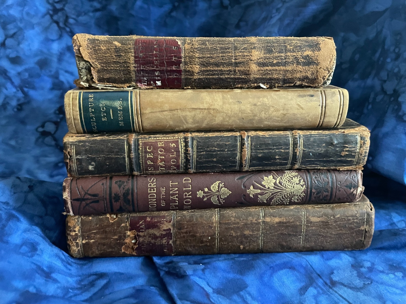 Tiny Antique Books; Miscellany, Plant World, Spectator, Columbian Orator #B46