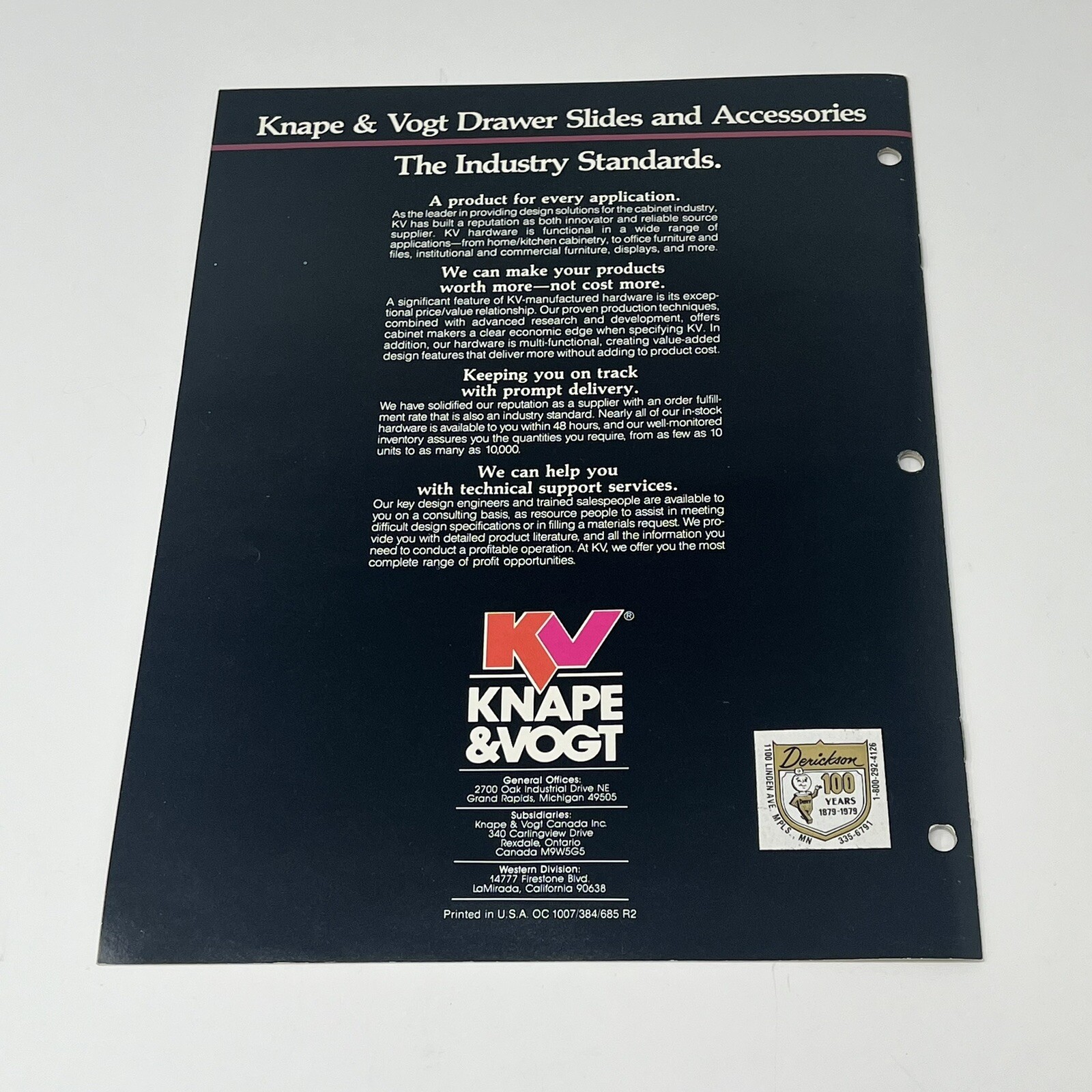 80’s Knape & Vogt Cabinetmakers Guide Drawer Slides Accessories Brochure Catalog