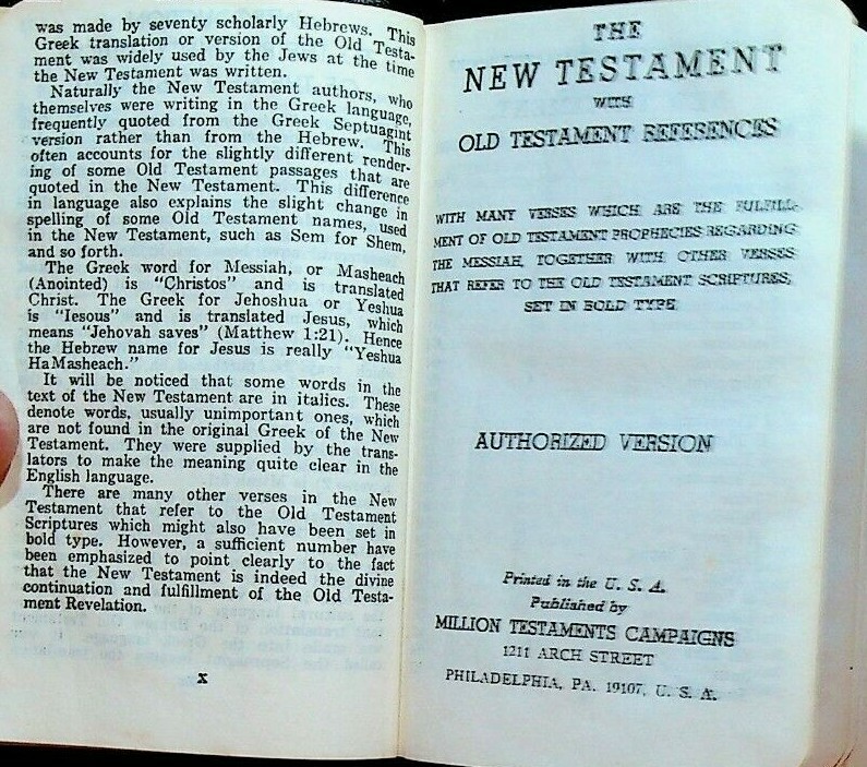 New Testament Old Testament Prophecy Edition Million Testaments Campaign SC Book