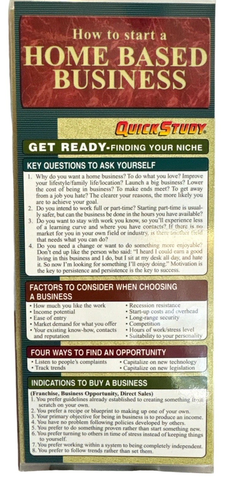 Home Based Business Laminated Foldout Quick Study 8 1/2 X 3 1/2 In