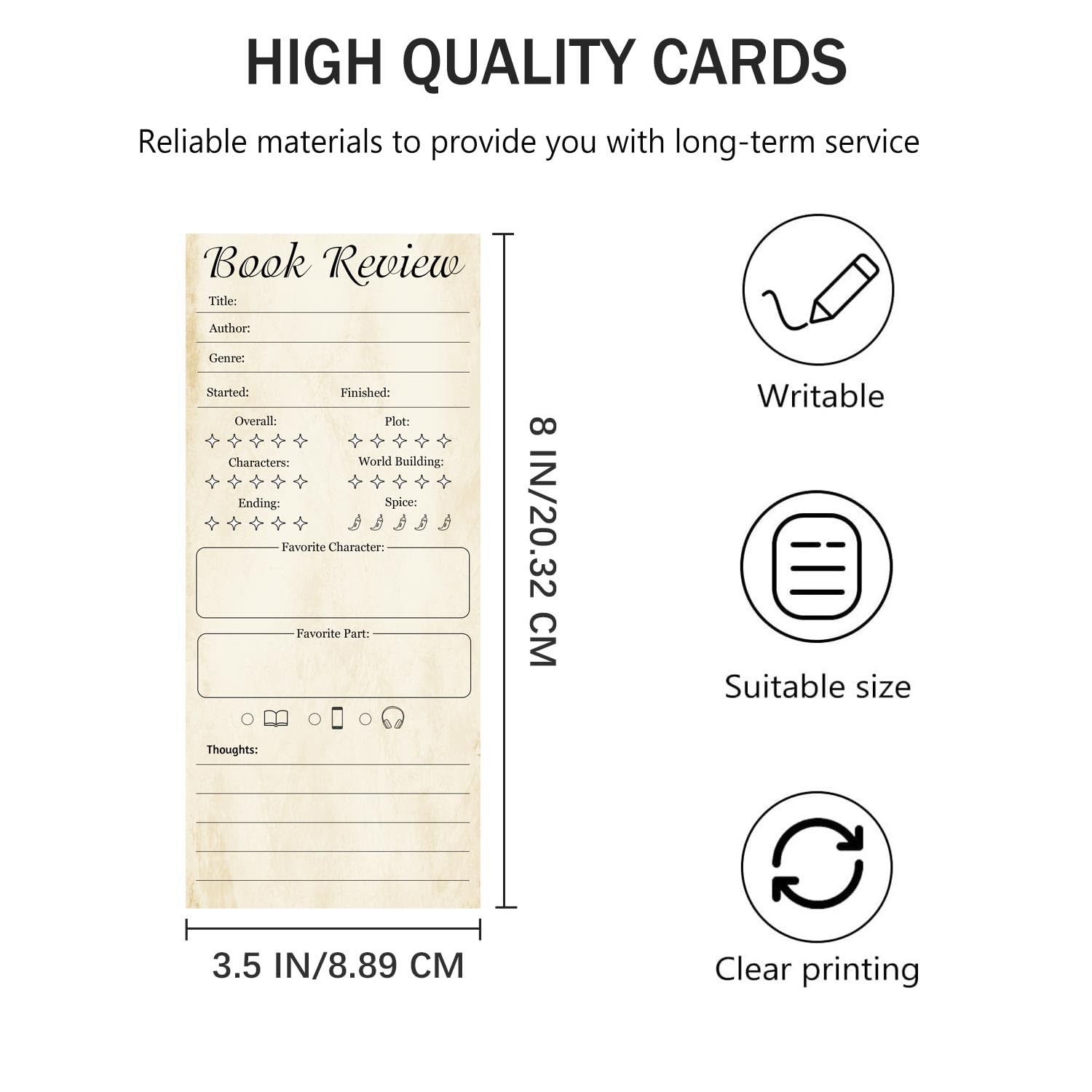 100 PCS Retro Book Review Bookmark Tracker Note Pad Log 3.5×8 Inch For Readers