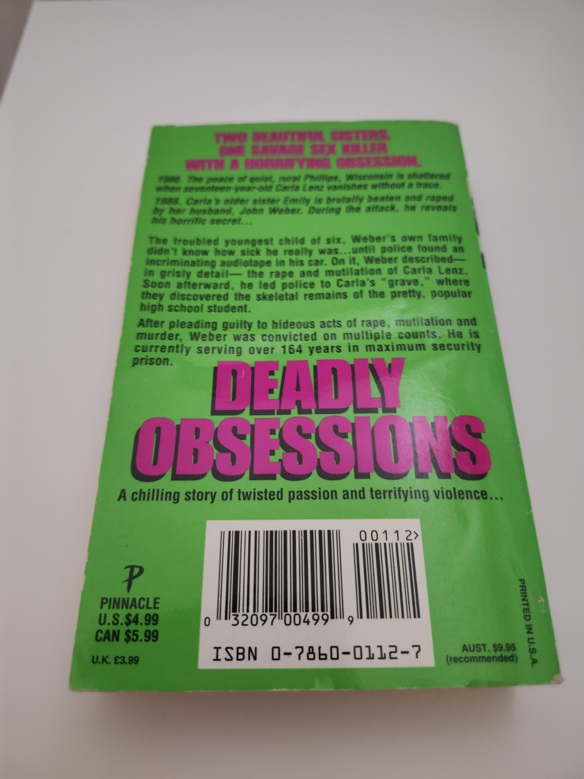 RARE | Deadly Obsessions by Clifford Linedecker | Carla Lenz True Crime MMPB