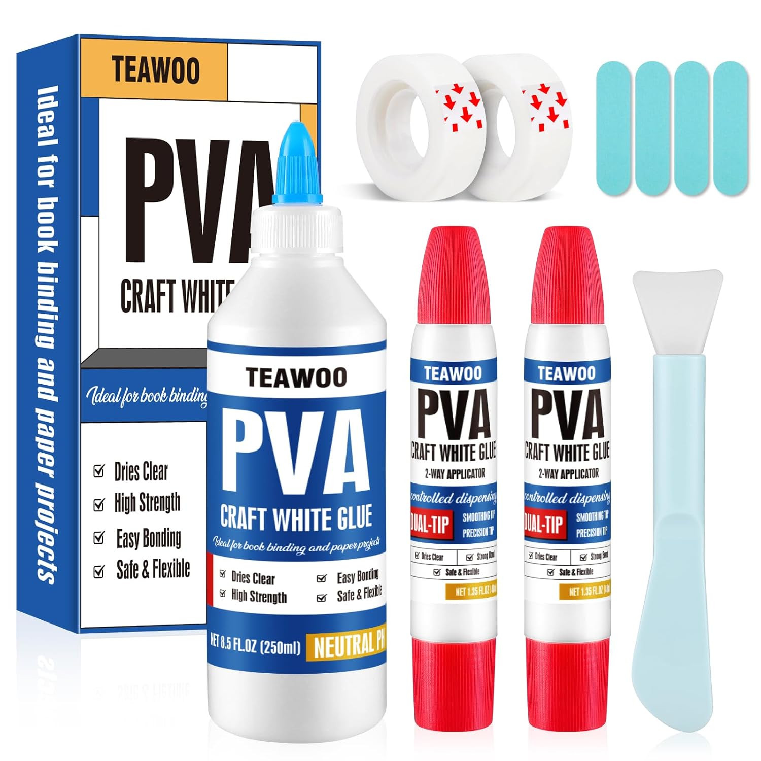 Book Repair & Binding Glue Kit – 8.5 Oz + 2×1.35 Oz Acid-Free PVA Adhesive – Neu