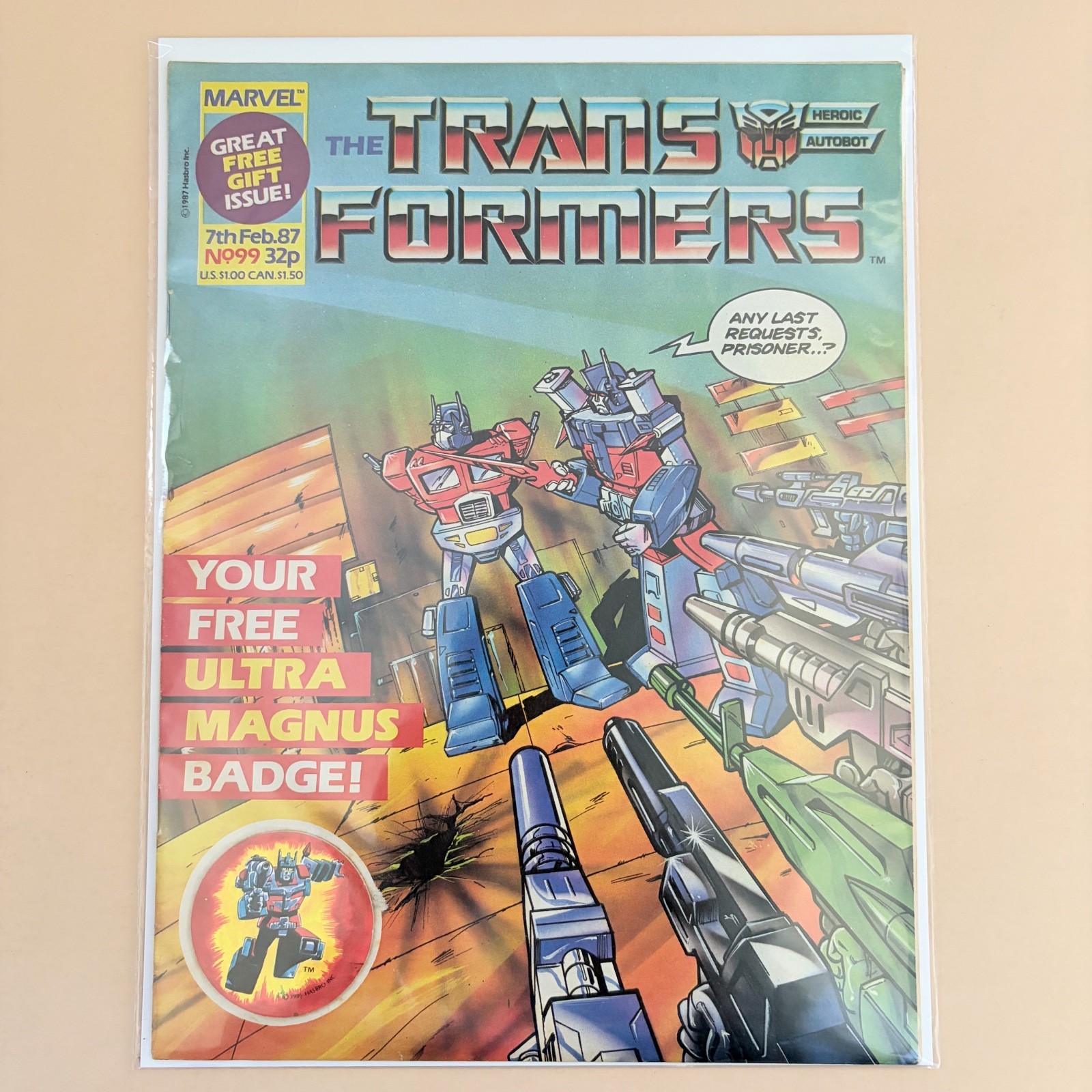 Marvel UK – The Transformers – Vintage Comic – Issue 99 – 1987 – With Badge