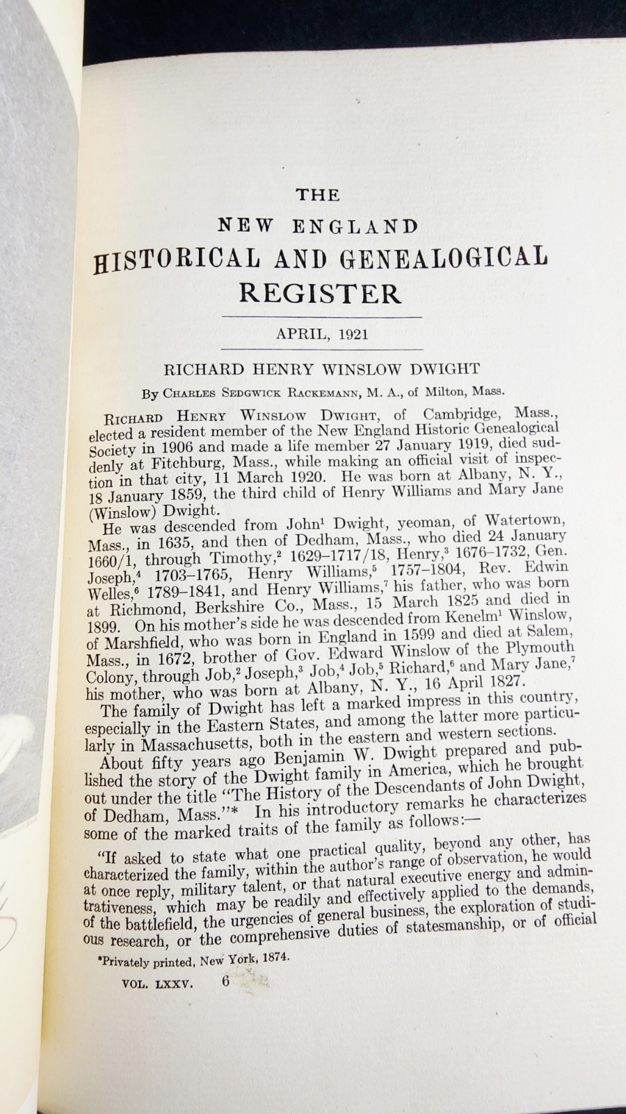 1920+21 Rare Original New England Historical & Genealogical Register Vol.74+75