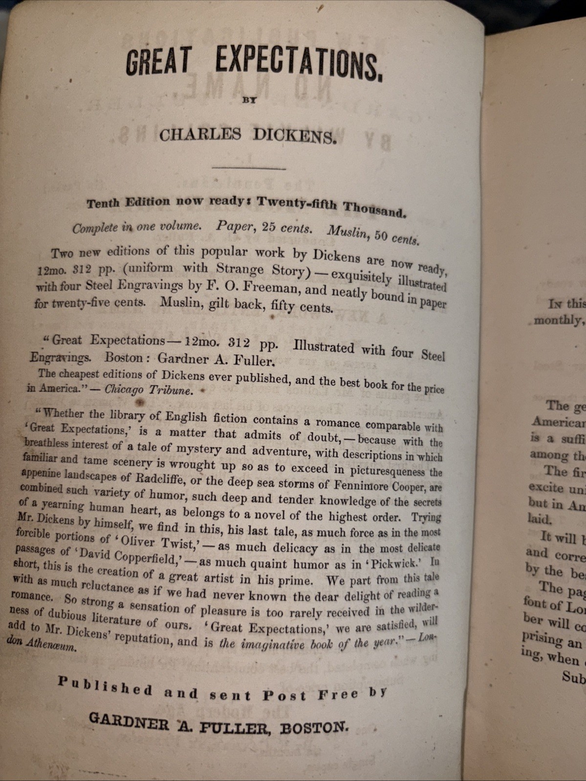 1862 Great Expectations Charles Dickens Early American Edition Boston