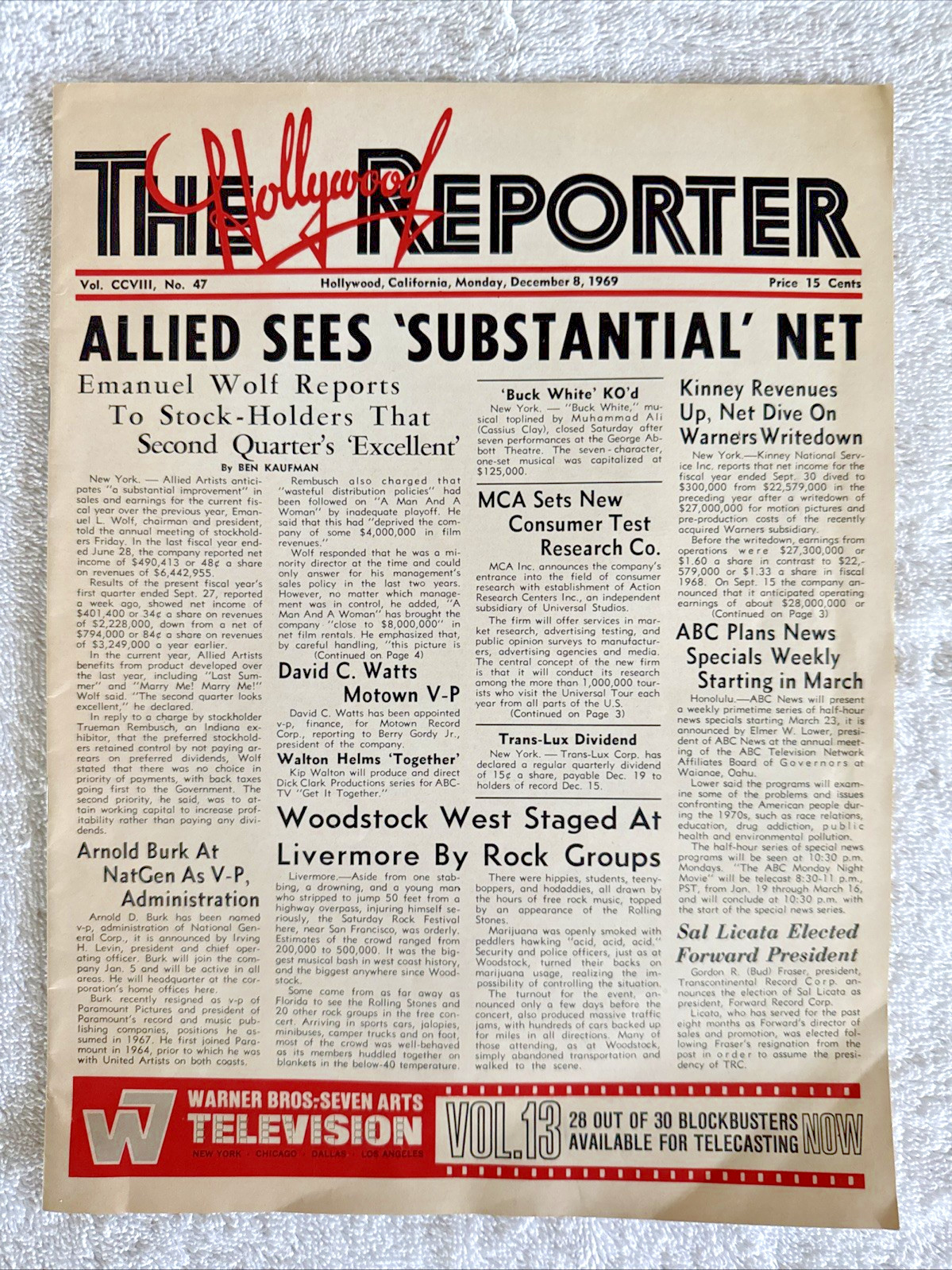 The Hollywood Reporter Monday, December 8, 1969 Richard Burton Woody Allen