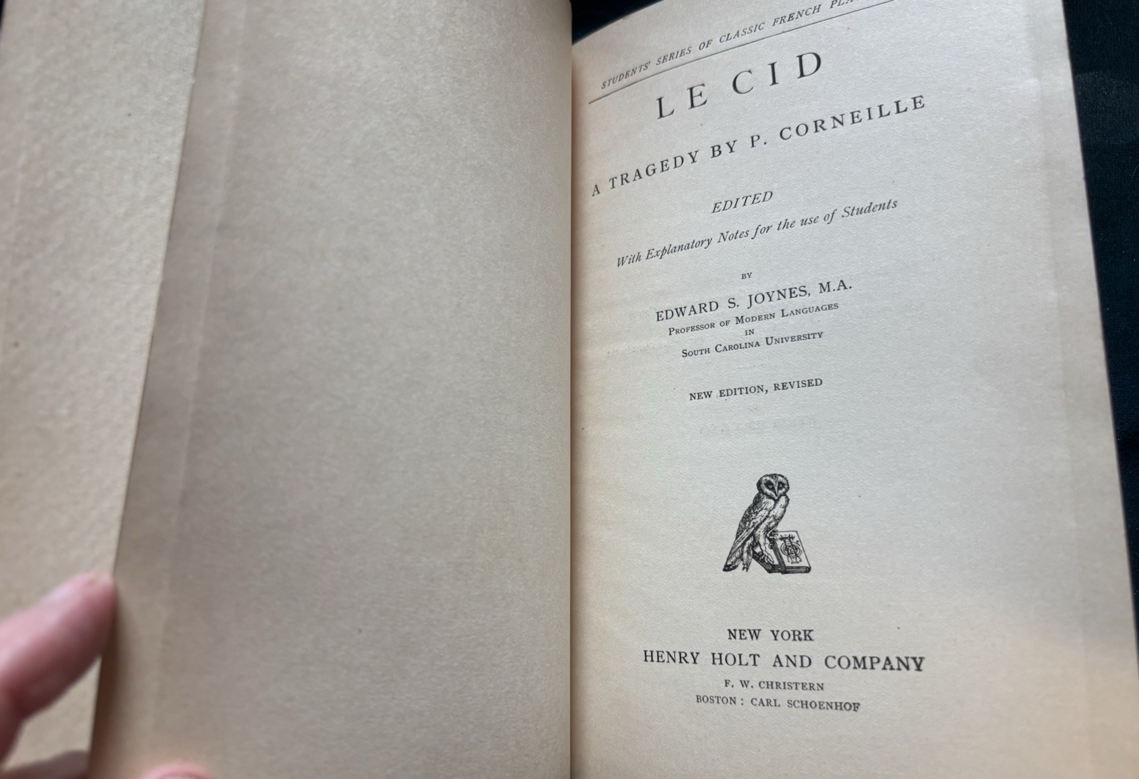 Le Cid: A Tragedy by E.S. Coynes, Henry Holt, 1889 1st ed. French, Fine