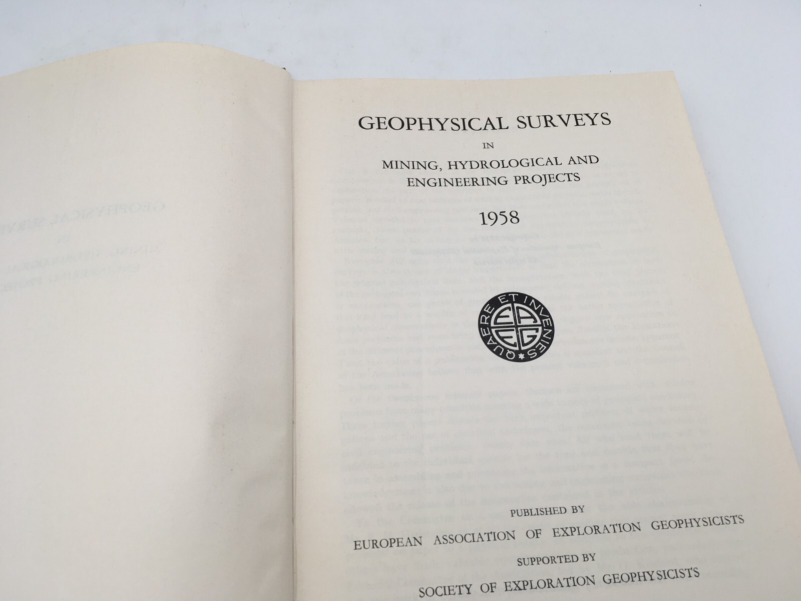 GEOPHYSICAL SURVEYS IN MINING, HYDROLOGICAL & ENGINEERING PROJECTS VINTAGE BOOK