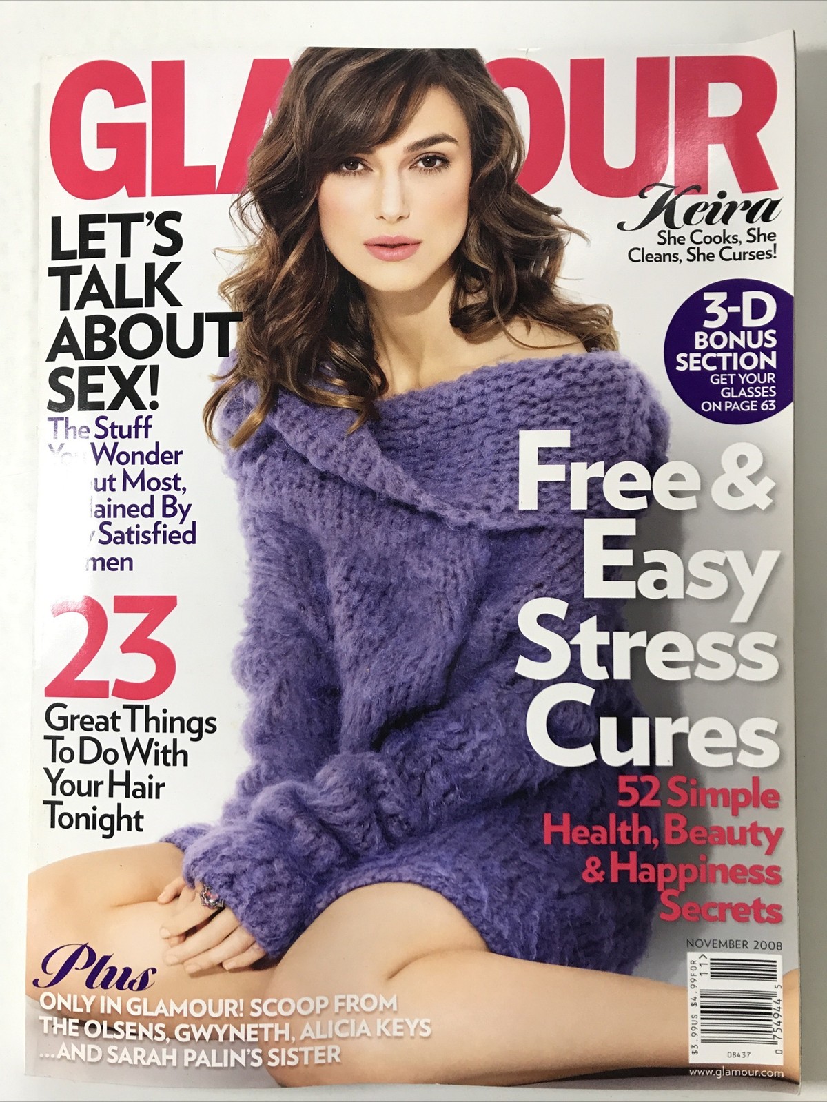 GLAMOUR magazine November 2008-Fashion makeup hair Stress Cures, Keira Knightley