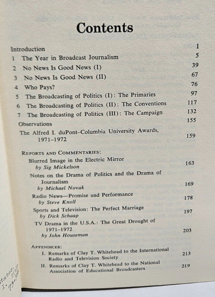 The Politics of Broadcasting 1971-1972 by Marvin Barrett, 1973 1st Ed./1st Print